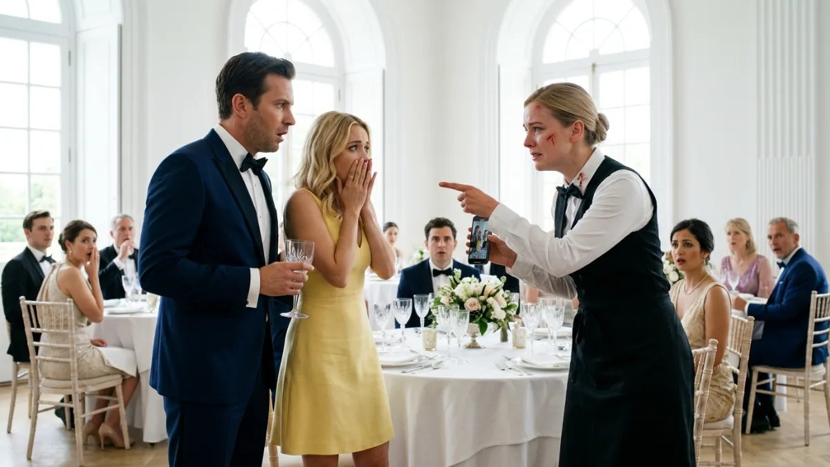 Shocking Betrayal: Waitress Slapped and Bleeding While Exposing Murder Plot At Luxury Luncheon