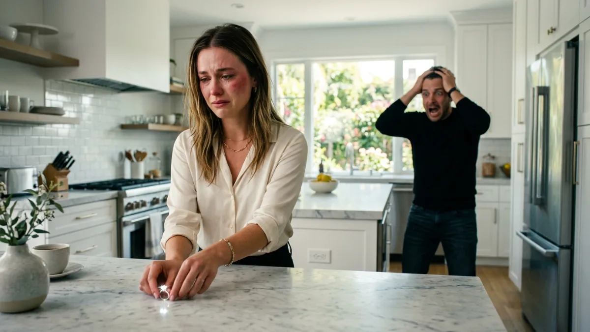 Violent Argument In Modern Kitchen Ends In Broken Engagement